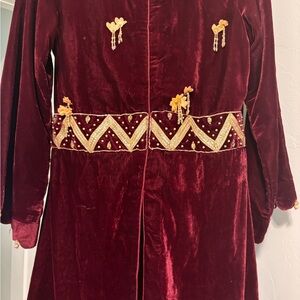 Velvet Burgundy Coat with Gold Embellishments